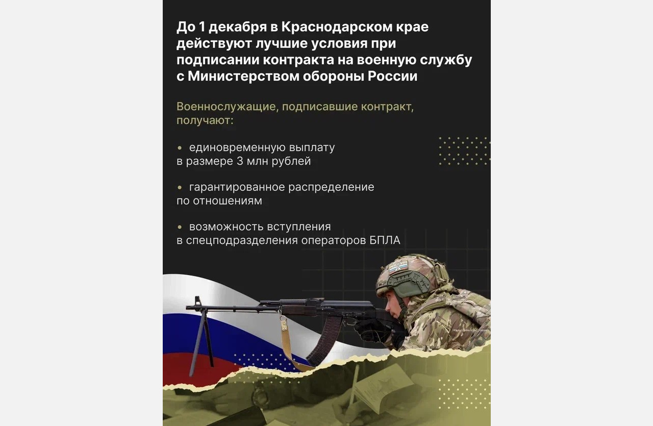 Подробные условия контрактной службы на Кубани
